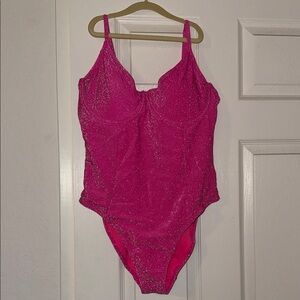 Good American Pink Glitter One Piece Swimsuit
